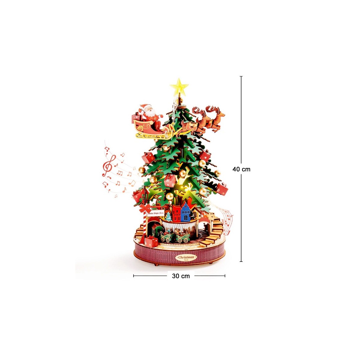 Maquette en bois animée musicale lumineuse Sapin de Noël