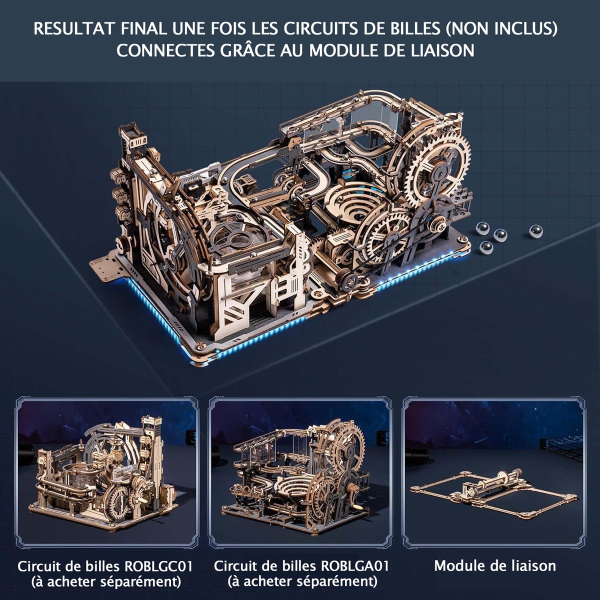 Module de connexion en bois lumineux pour Circuits de billes