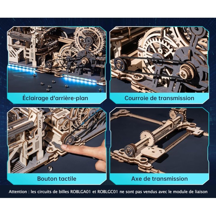 Module de connexion en bois lumineux pour Circuits de billes