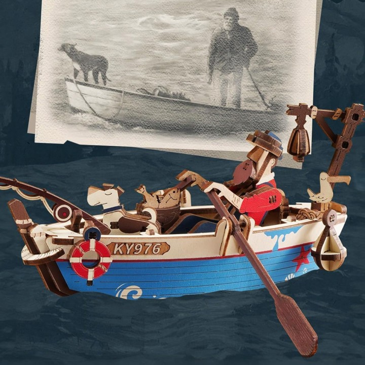 Maquette en bois Pêcheur avec balancier