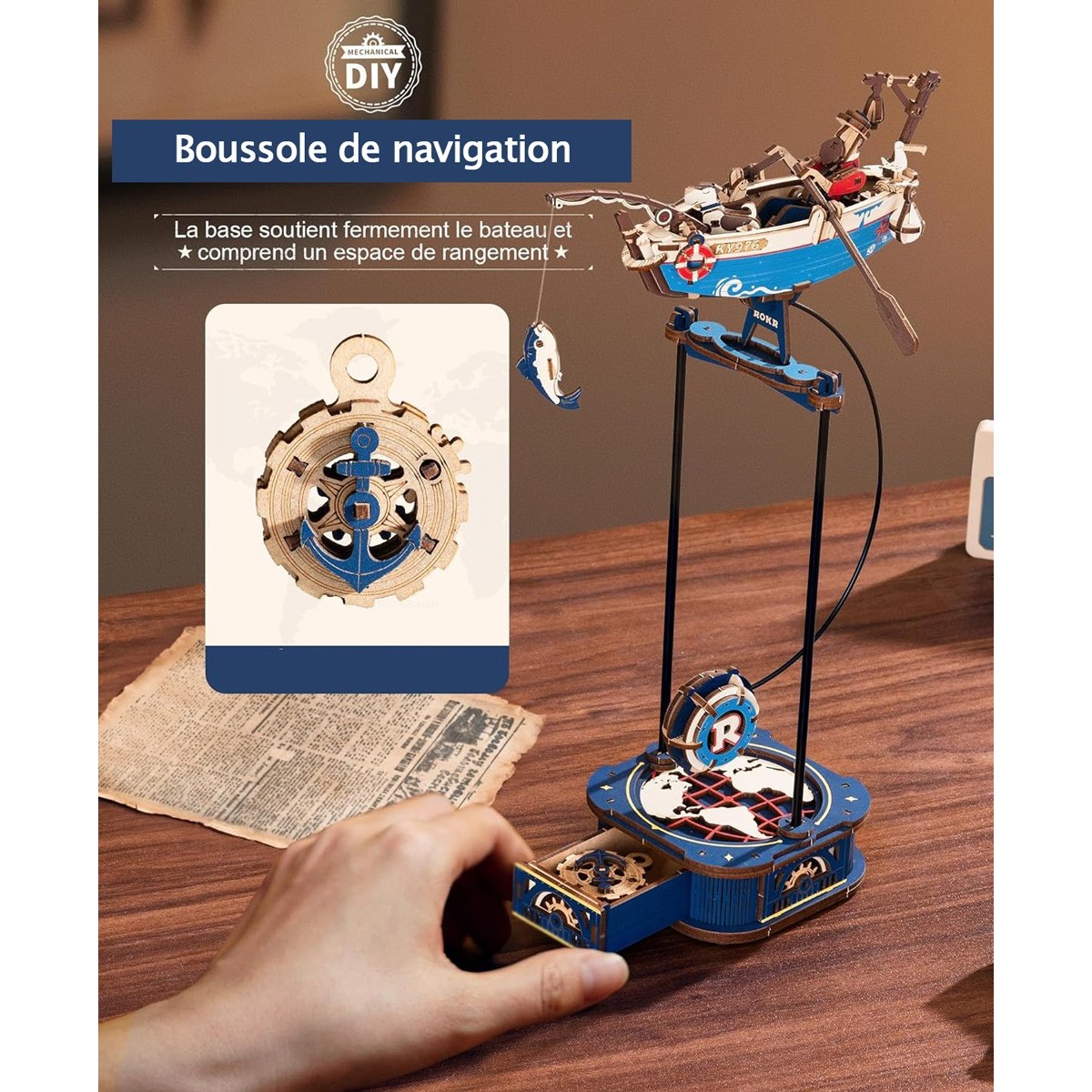 Maquette en bois Pêcheur avec balancier