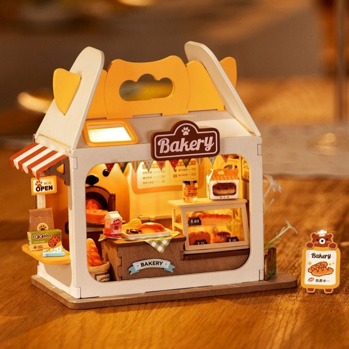 Maquette en bois lumineuse Boulangerie miniature