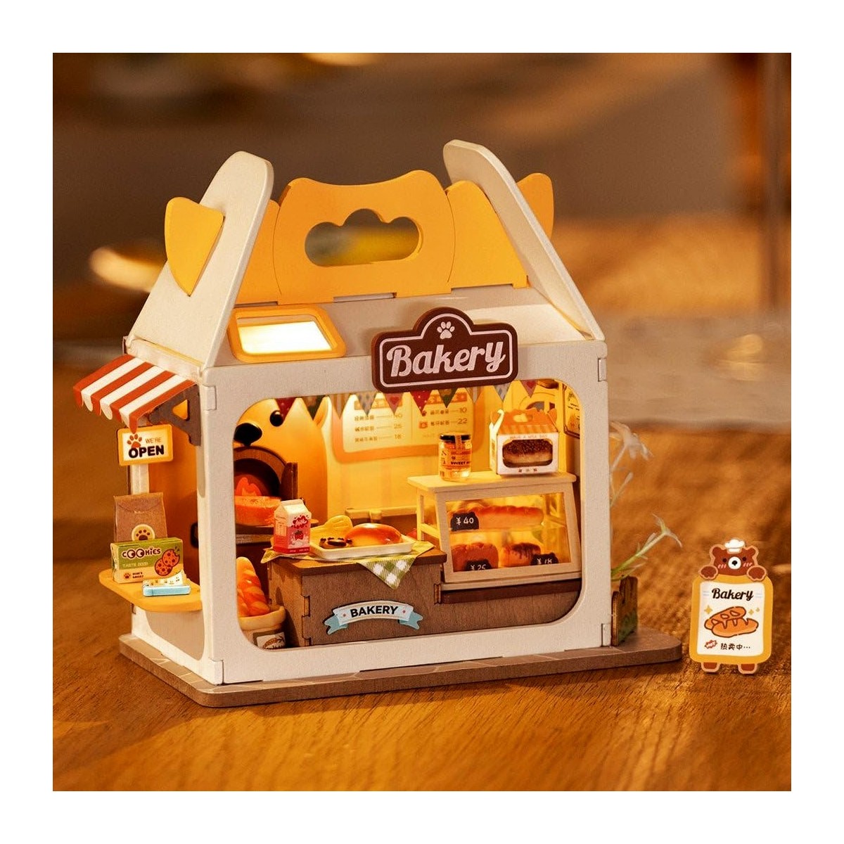 Maquette en bois lumineuse Boulangerie miniature