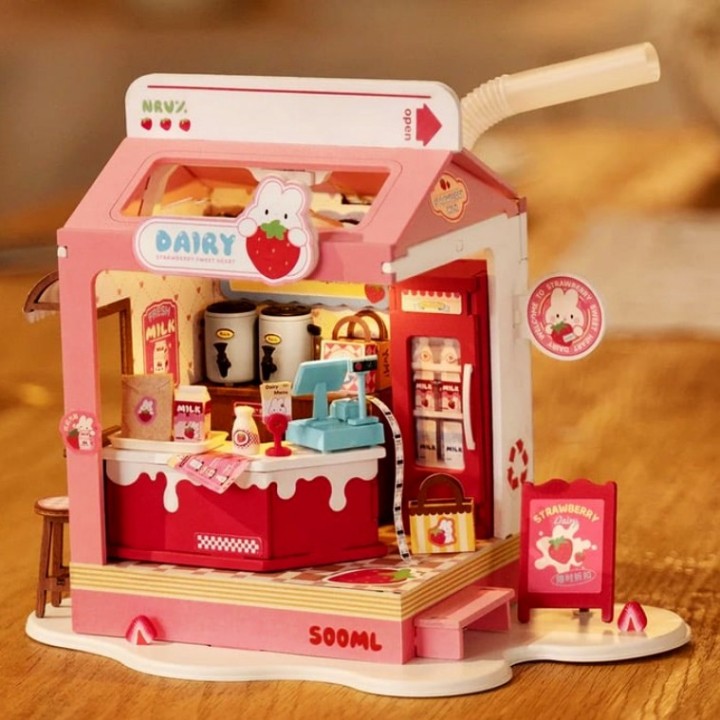 Maquette en bois lumineuse Laiterie miniature