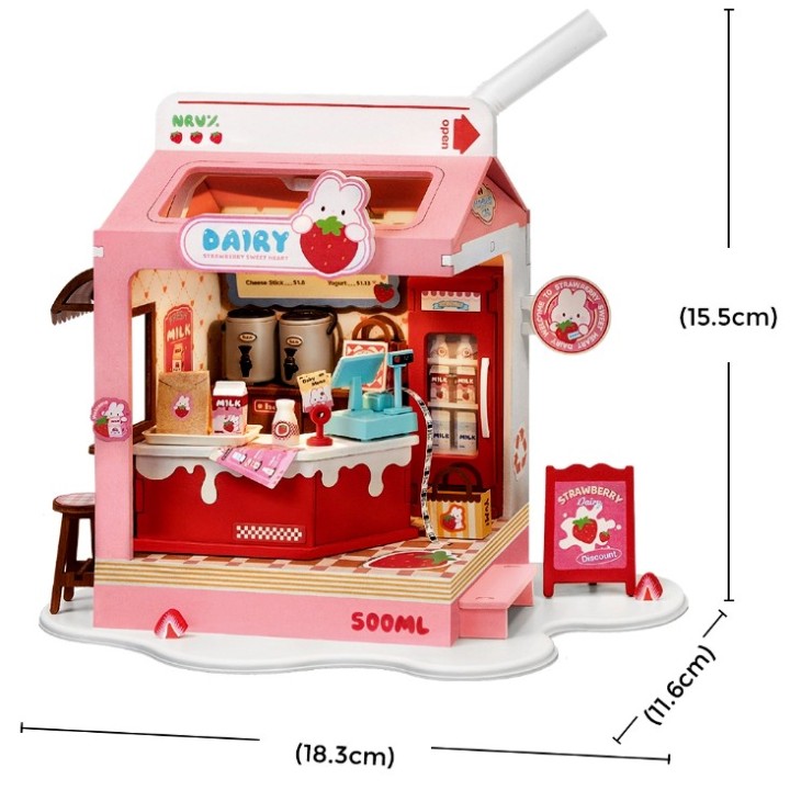 Maquette en bois lumineuse Laiterie miniature