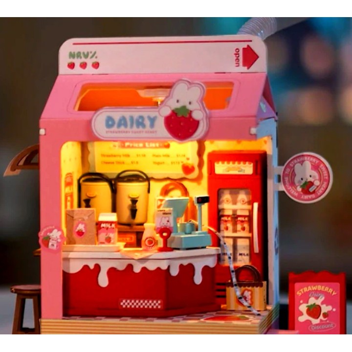 Maquette en bois lumineuse Laiterie miniature