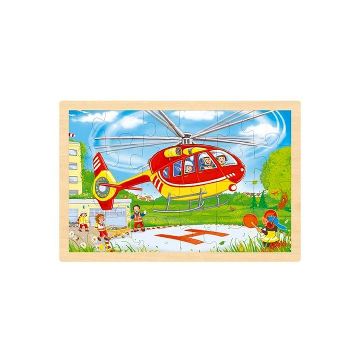 Puzzle cadre enfant en bois Pompiers recto verso 24 pièces