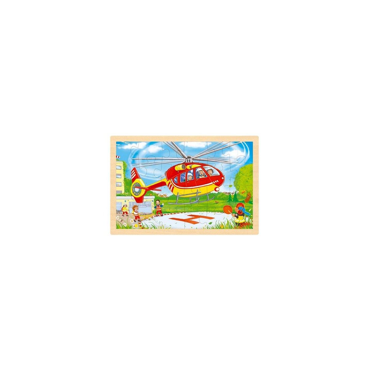 Puzzle cadre enfant en bois Pompiers recto verso 24 pièces