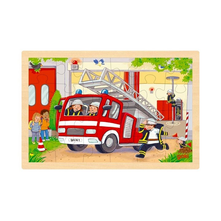 Puzzle cadre enfant en bois Pompiers recto verso 24 pièces