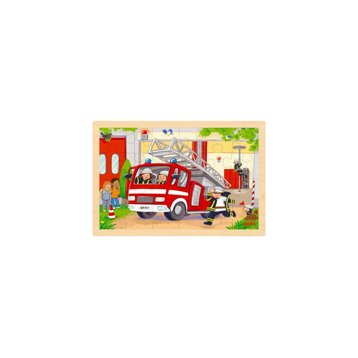 Puzzle cadre enfant en bois Pompiers recto verso 24 pièces