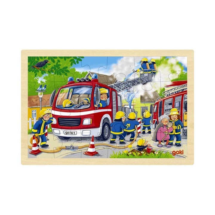 Puzzle cadre enfant en bois Pompiers 24 pièces
