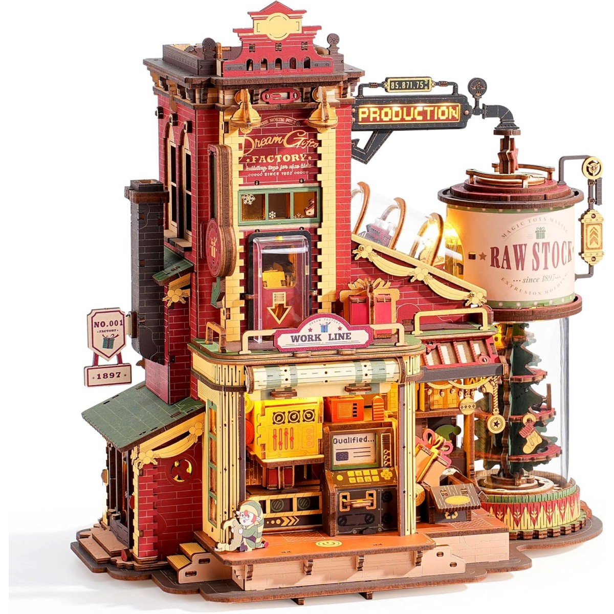 Maquette en bois Fabrique de cadeaux animée lumineuse sonore