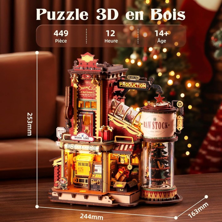 Maquette en bois Fabrique de cadeaux animée lumineuse sonore