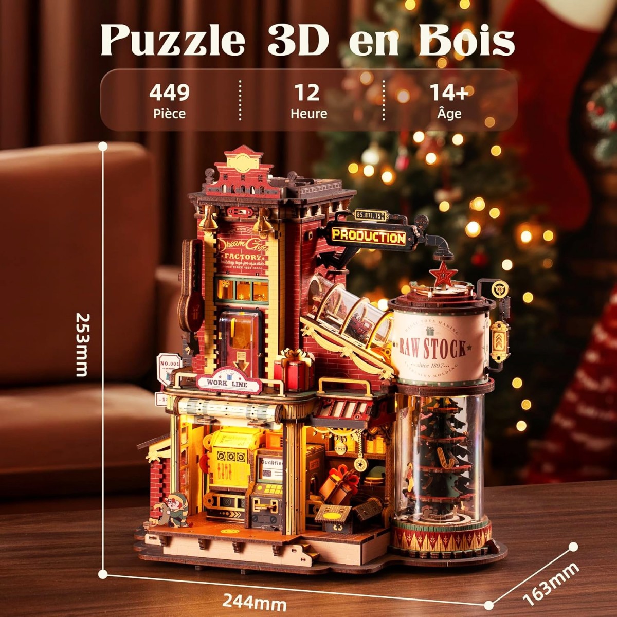 Maquette en bois Fabrique de cadeaux animée lumineuse sonore