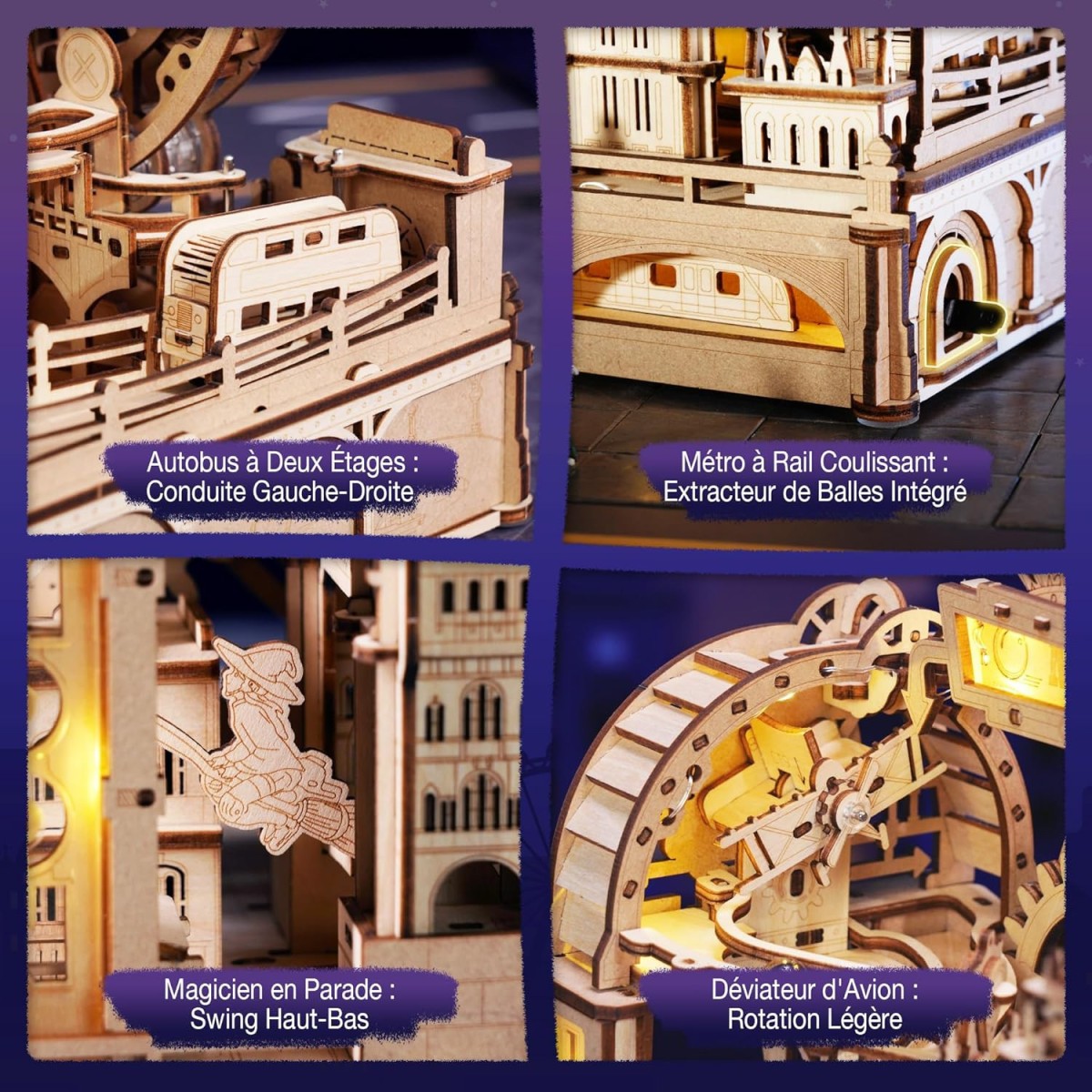 Maquette en bois animée lumineuse Circuit de billes Londres