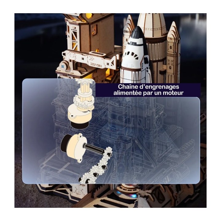 Maquette en bois animée lumineuse Navette spatiale