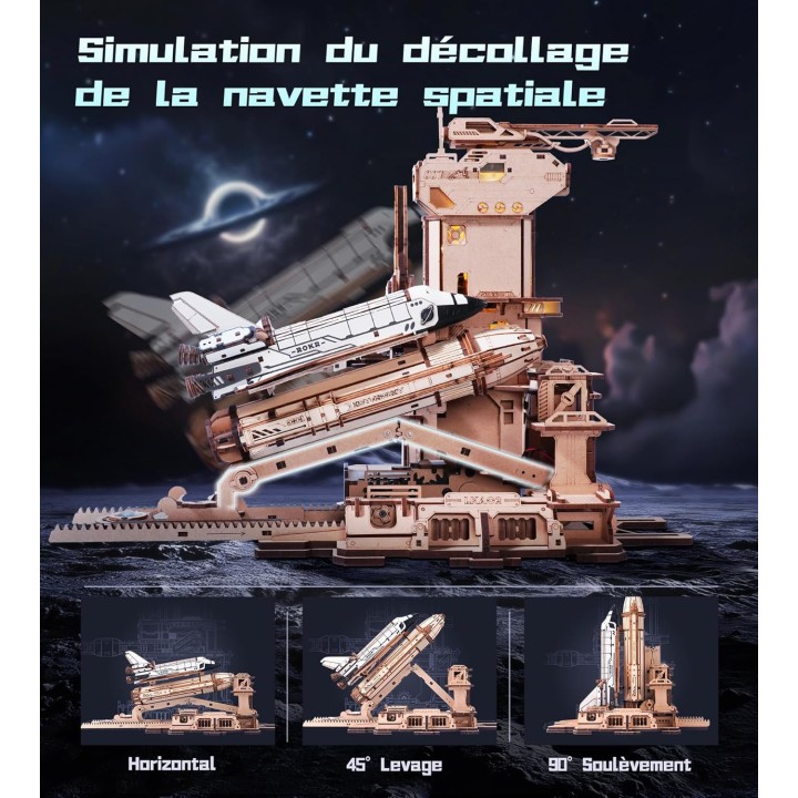 Maquette en bois animée lumineuse Navette spatiale
