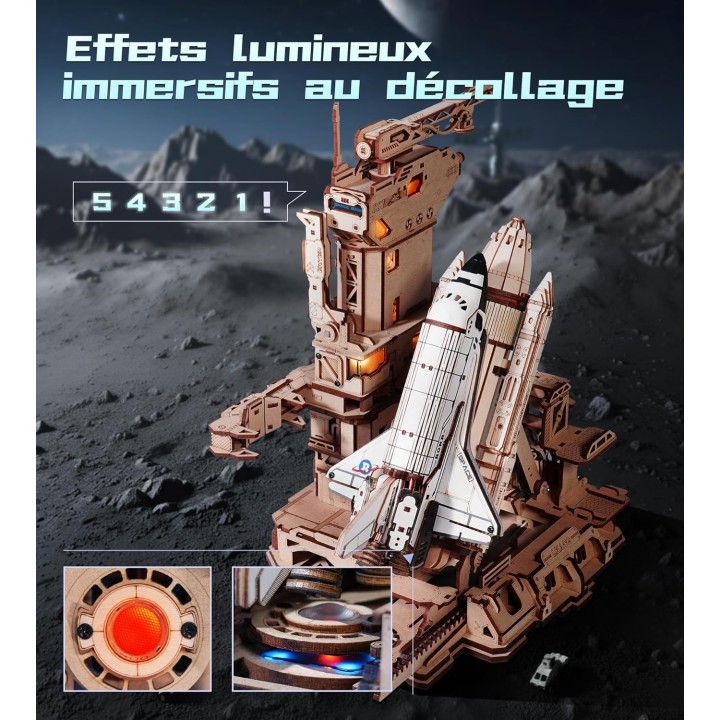 Maquette en bois animée lumineuse Navette spatiale
