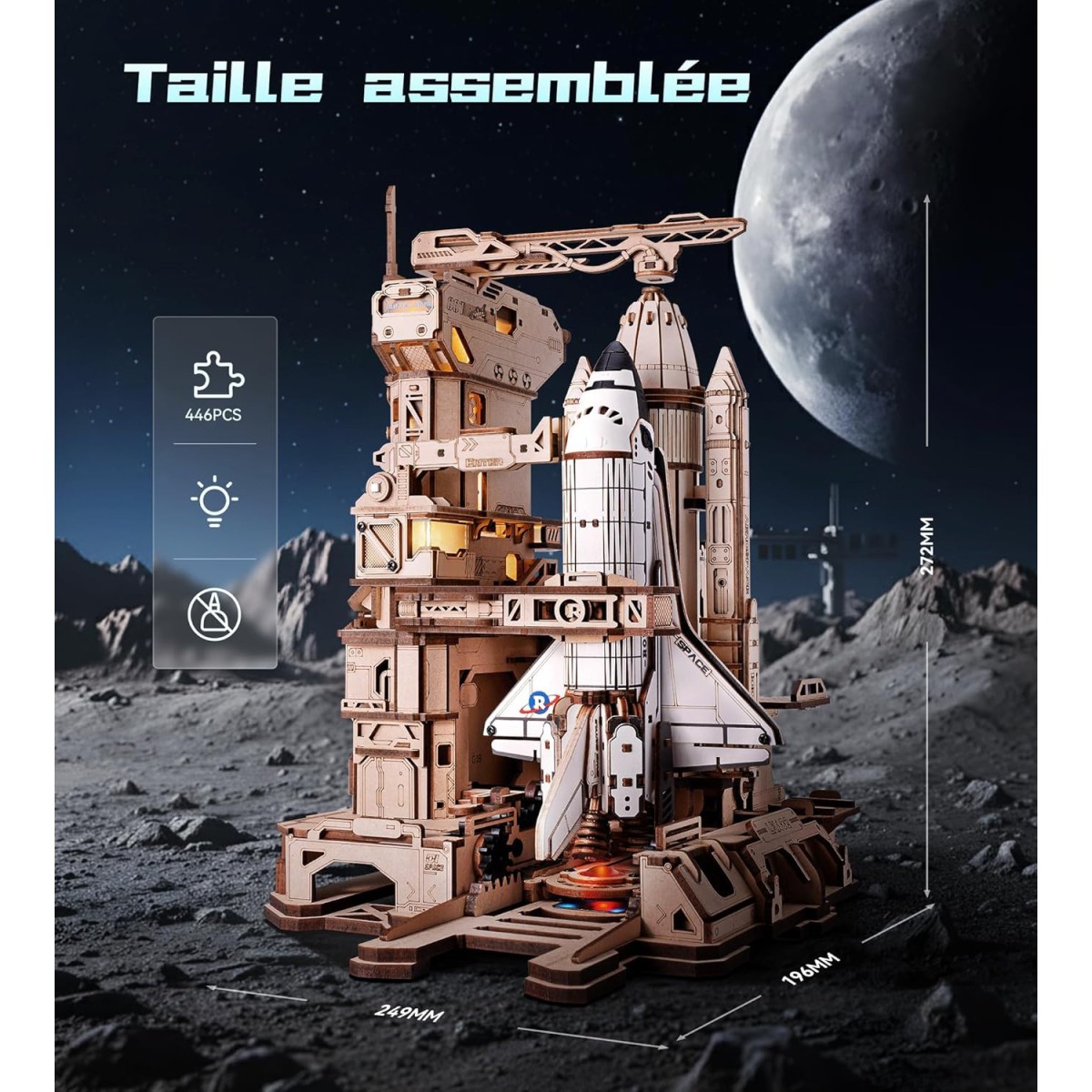 Maquette en bois animée lumineuse Navette spatiale