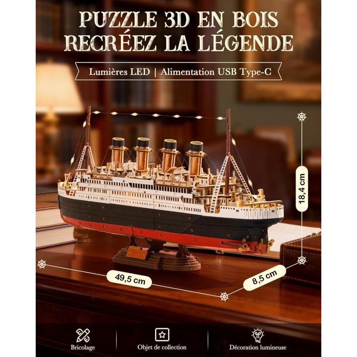 Maquette en bois lumineuse paquebot Titanic