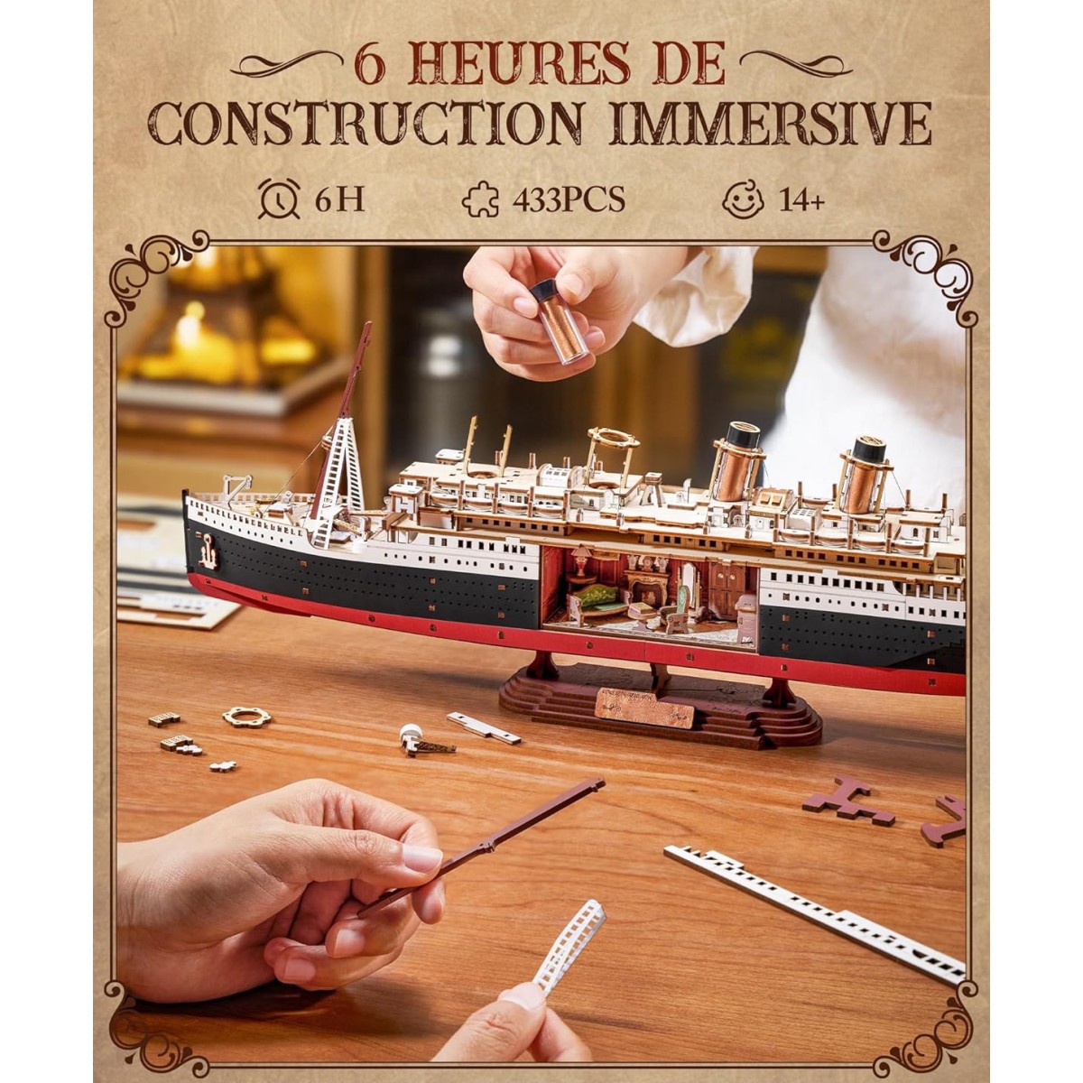 Maquette en bois lumineuse paquebot Titanic