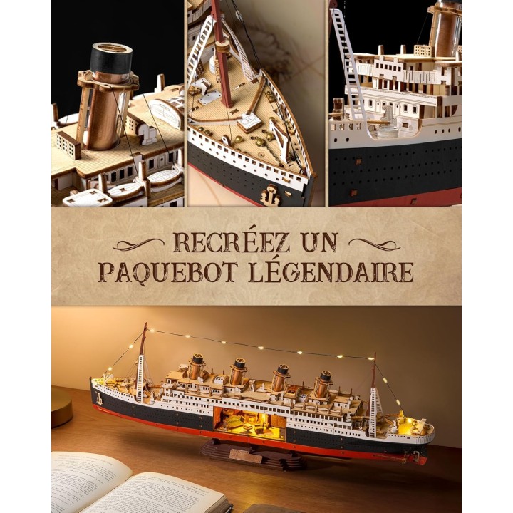 Maquette en bois lumineuse paquebot Titanic