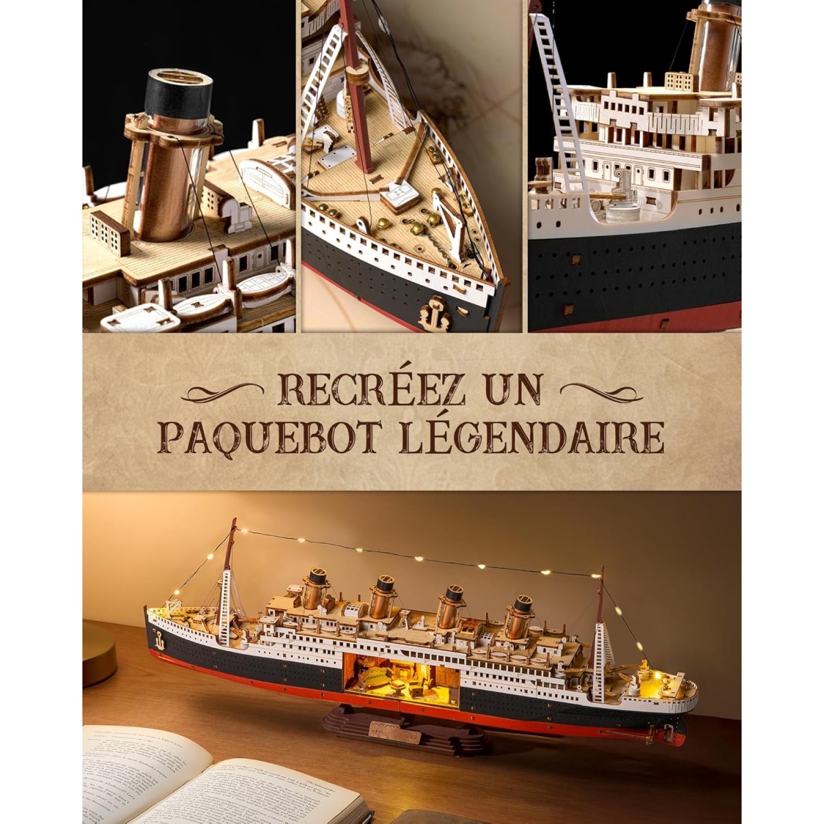 Maquette en bois lumineuse paquebot Titanic