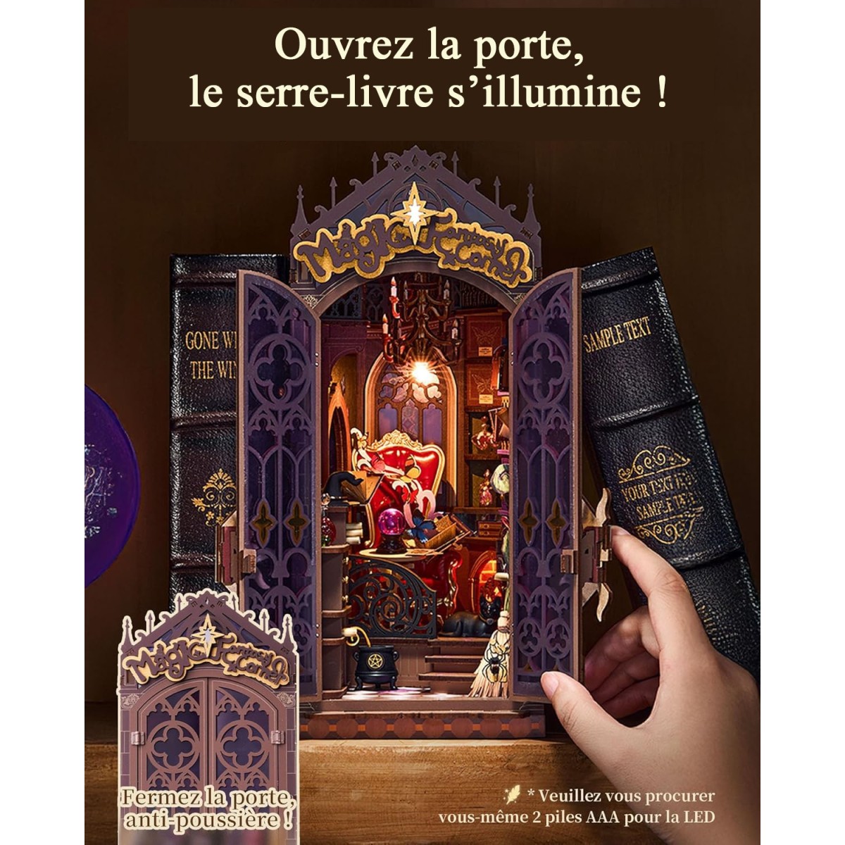 Maquette en bois lumineuse Serre-livres Coin Magique