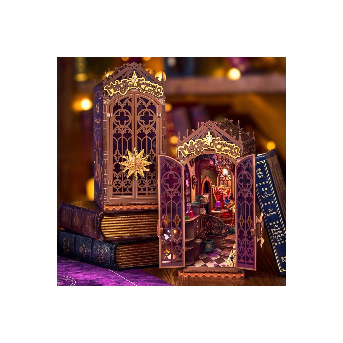 Maquette en bois lumineuse Serre-livres Coin Magique