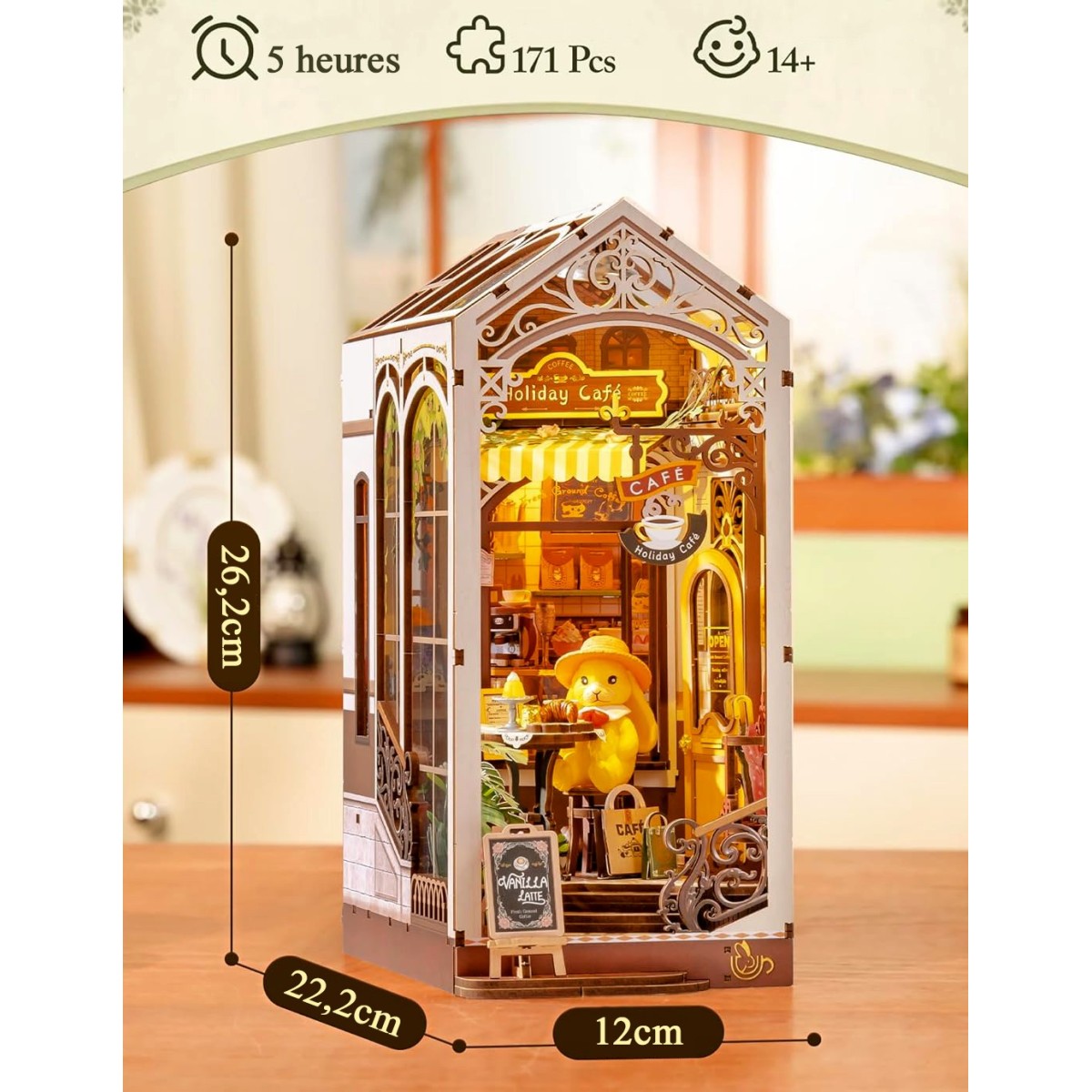 Maquette en bois lumineuse Serre-livres Terrasse de café