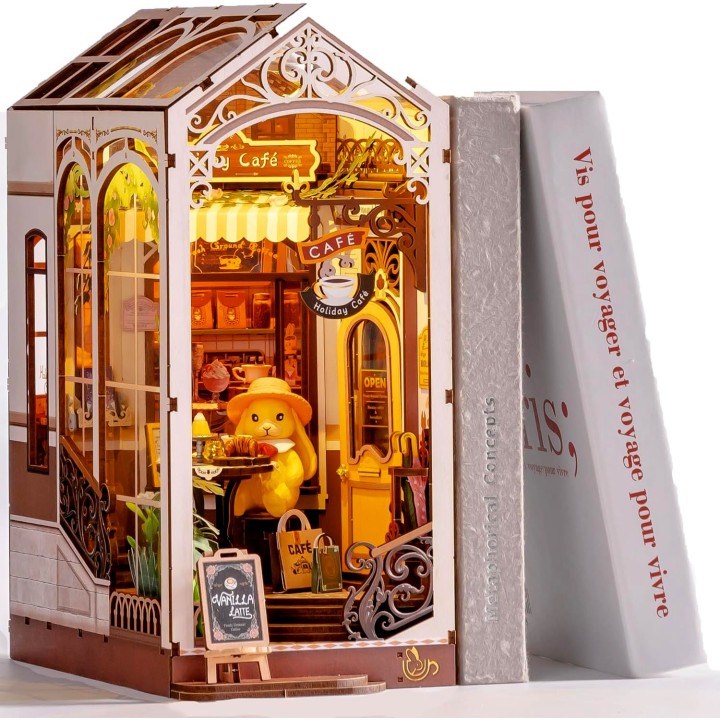 Maquette en bois lumineuse Serre-livres Terrasse de café