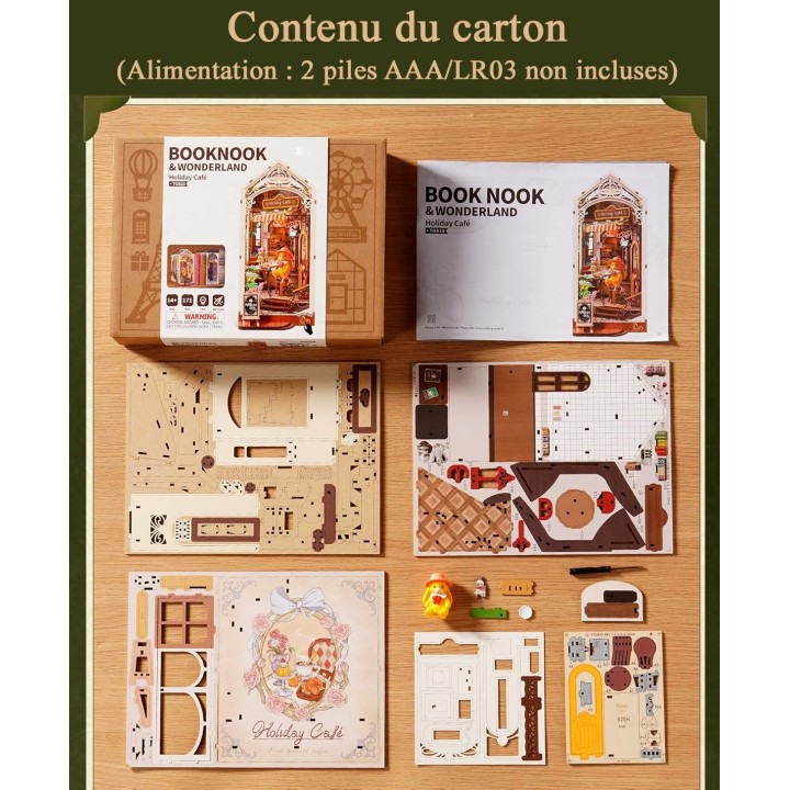 Maquette en bois lumineuse Serre-livres Terrasse de café
