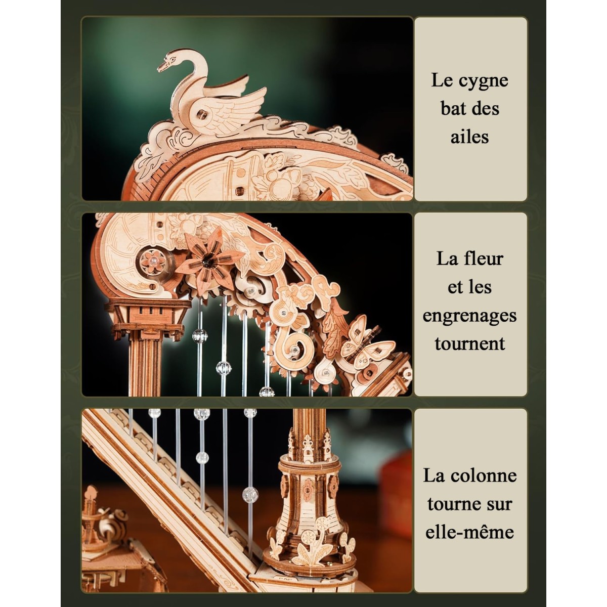 Maquette en bois animée musicale Harpe