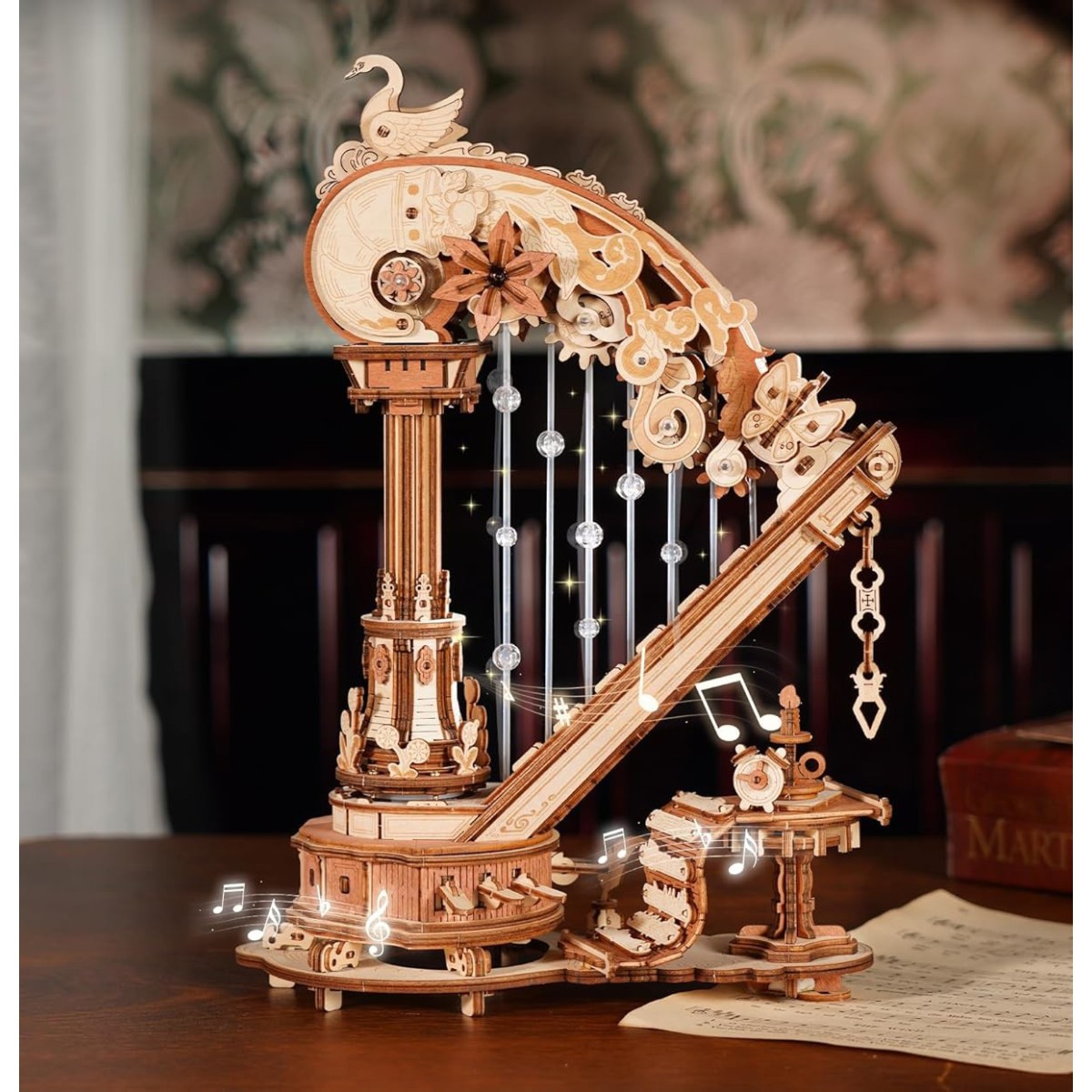 Maquette en bois animée musicale Harpe