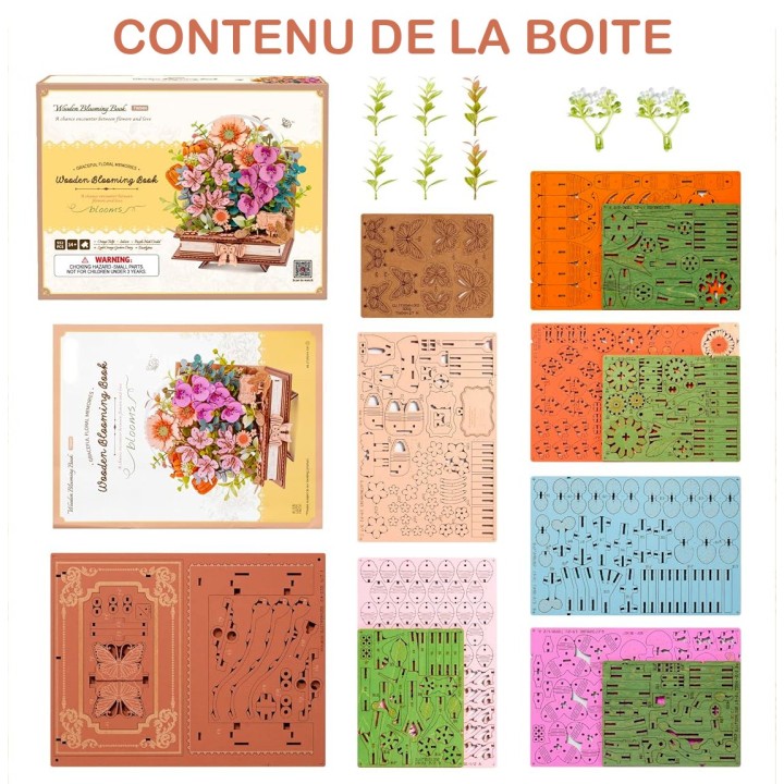Maquette en bois Livre fleuri