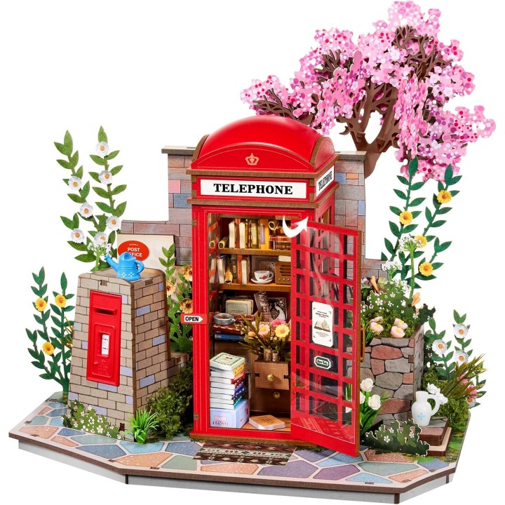 Maquette en bois lumineuse Cabine librairie fleurie