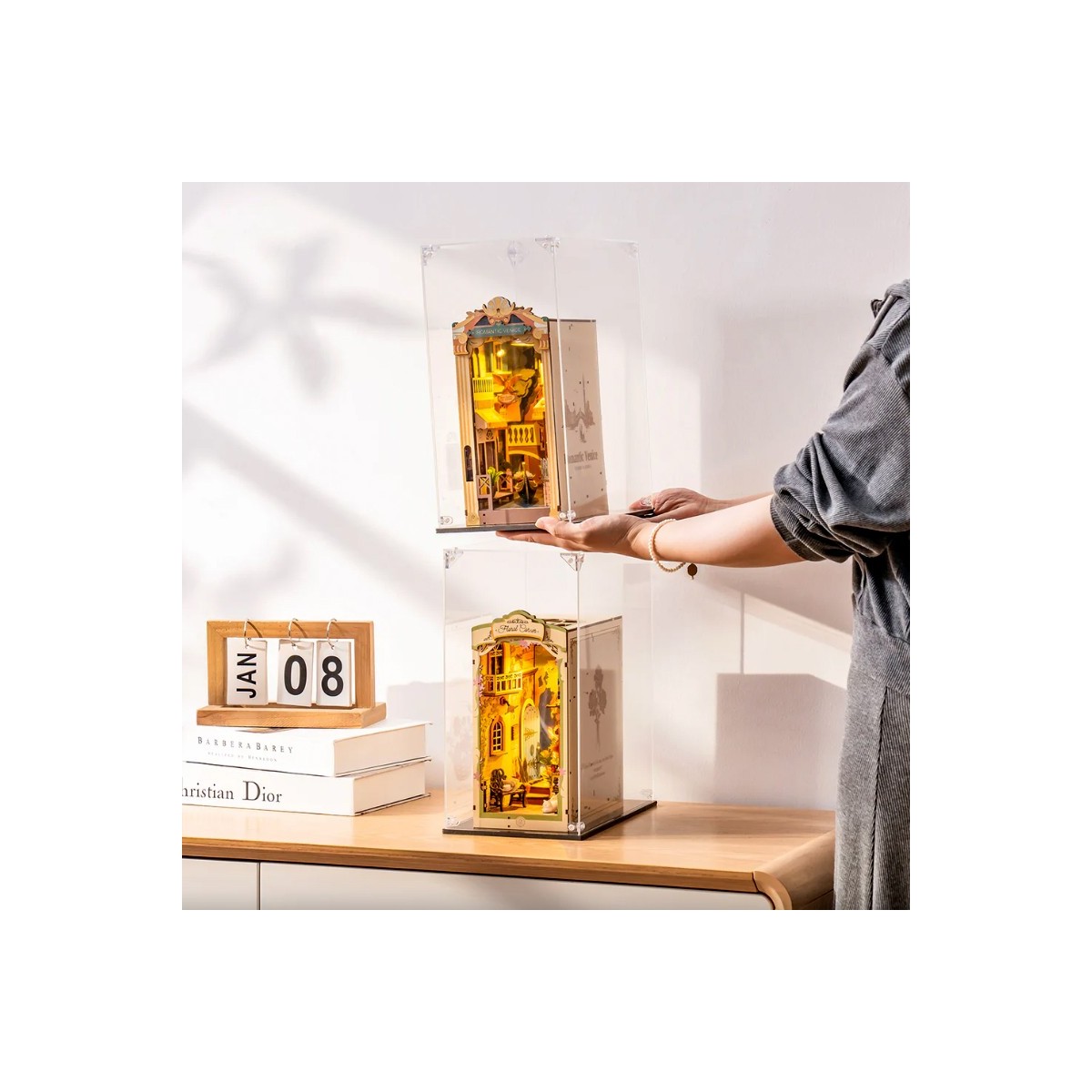 Boîte de présentation transparente anti-poussière pour Serre-livres