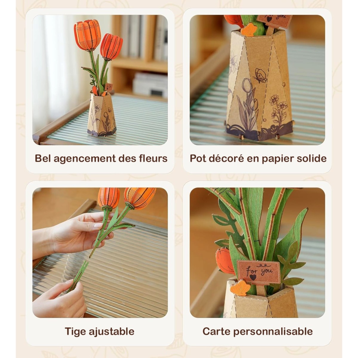 Maquette en bois Fleur Tulipe orange