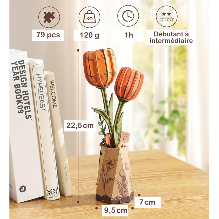 Maquette en bois Fleur Tulipe orange