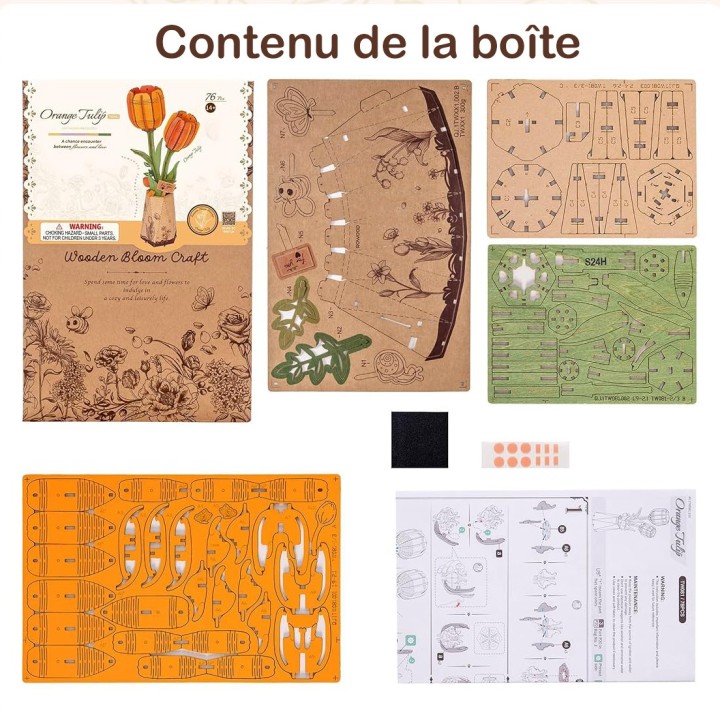 Maquette en bois Fleur Tulipe orange
