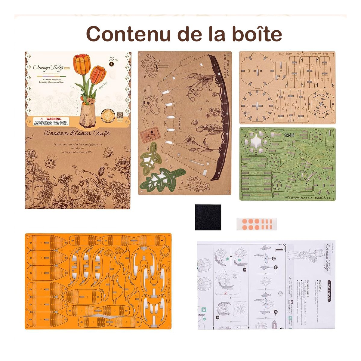 Maquette en bois Fleur Tulipe orange