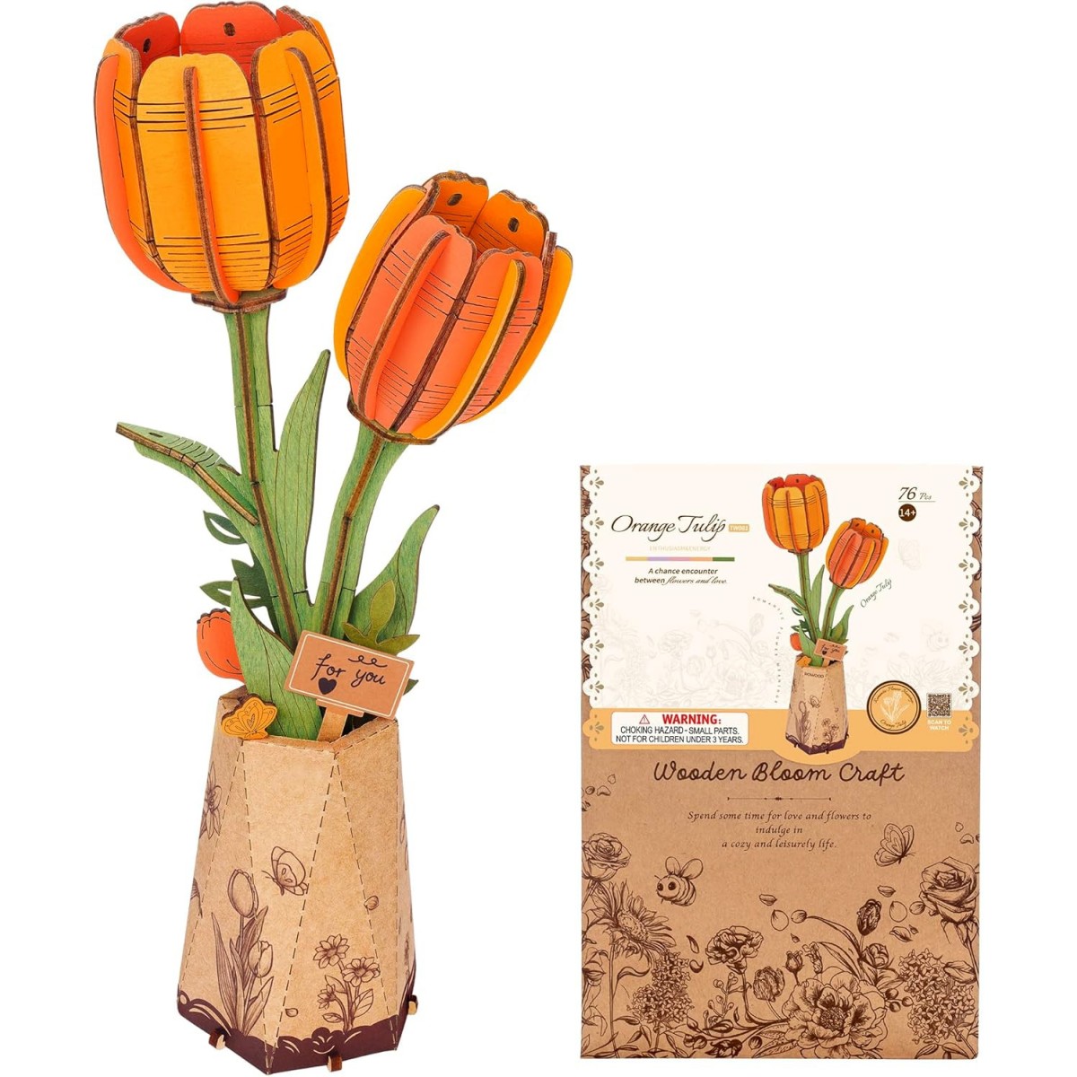 Maquette en bois Fleur Tulipe orange