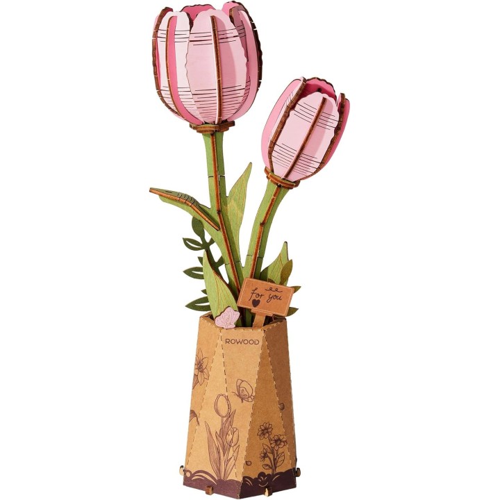 Maquette en bois Fleur Tulipe rose