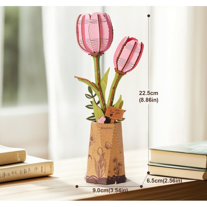 Maquette en bois Fleur Tulipe rose