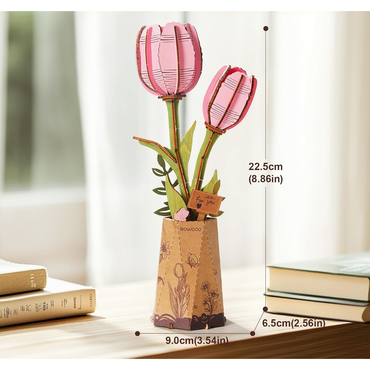 Maquette en bois Fleur Tulipe rose