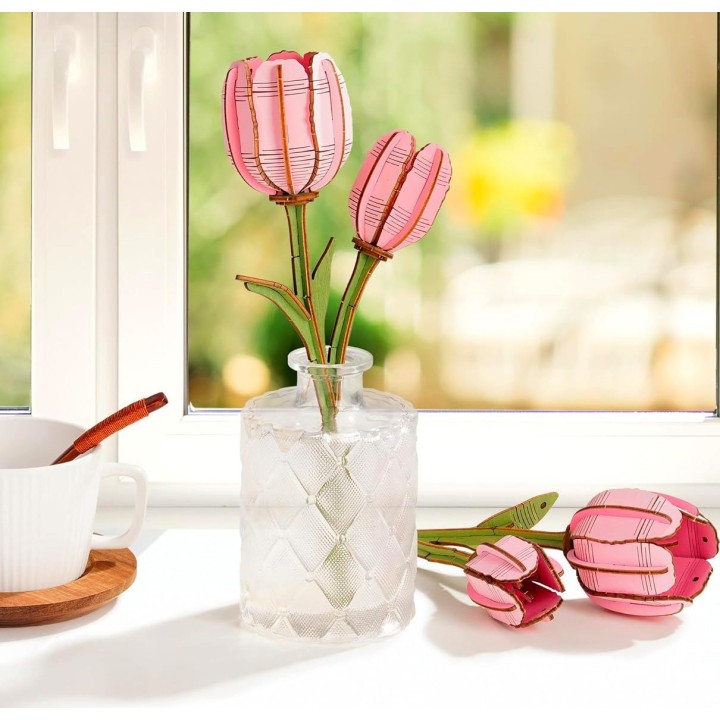 Maquette en bois Fleur Tulipe rose