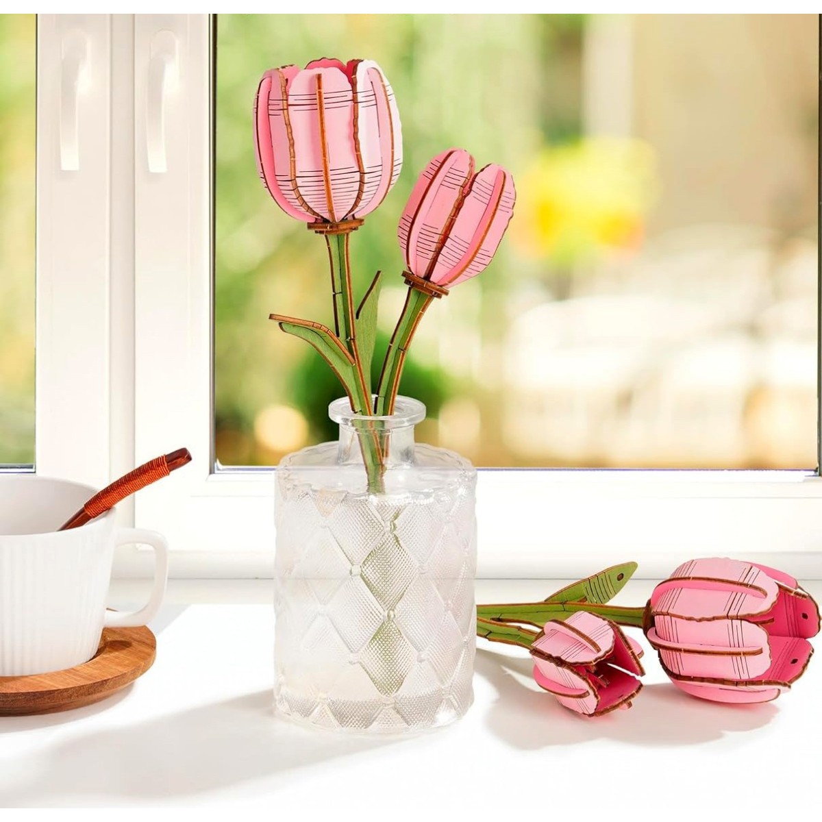 Maquette en bois Fleur Tulipe rose