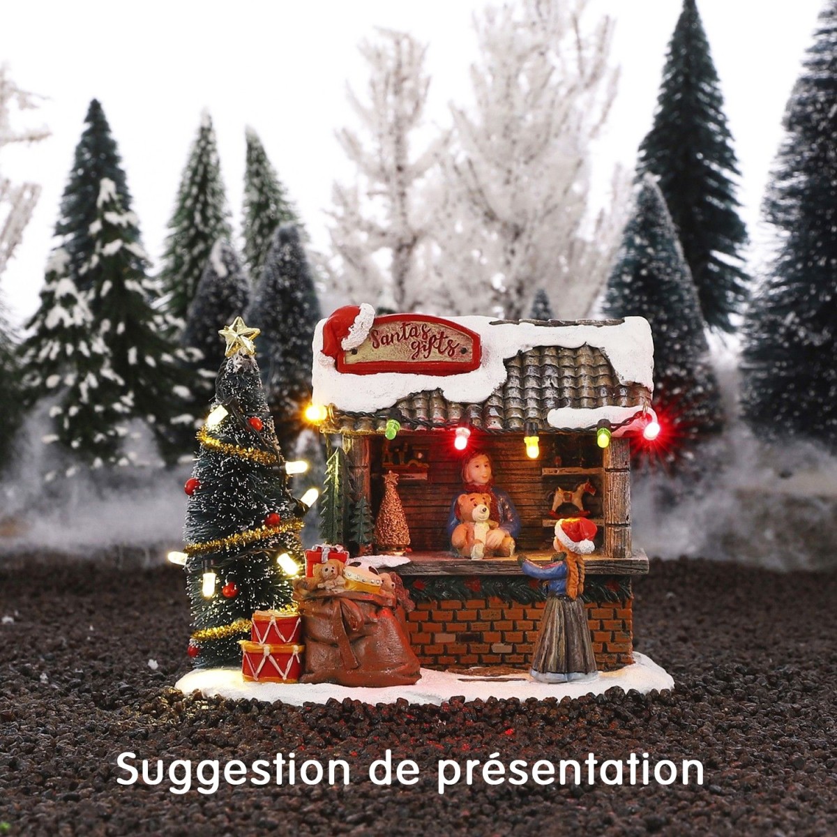 Stand de cadeaux enneigé lumineux LUVILLE